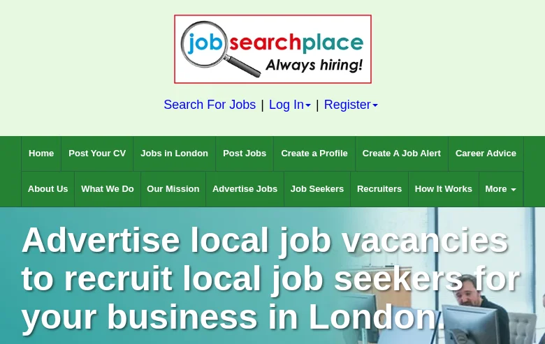 Job Search Place UK job board platform screenshot showing job search interface