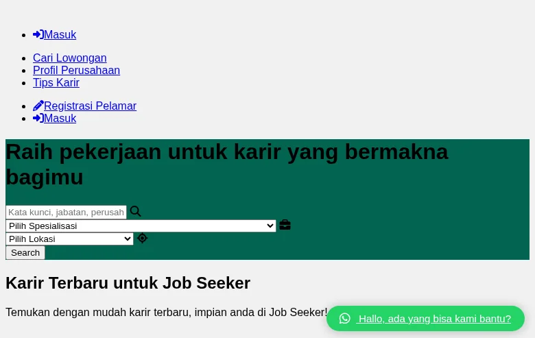 Job Seeker job board platform screenshot showing job search interface