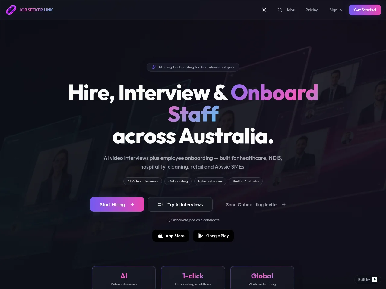 JobSeekerLink Australia job board platform screenshot showing job search interface