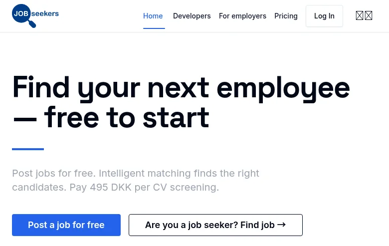 Jobseekers.dk job board platform screenshot showing job search interface