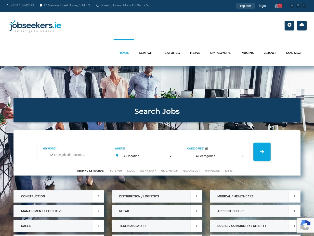 Jobseekers.ie job board platform screenshot showing job search interface
