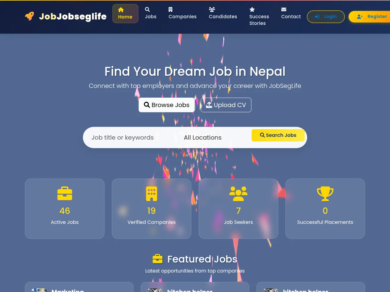 JobSegLife job board platform screenshot showing job search interface