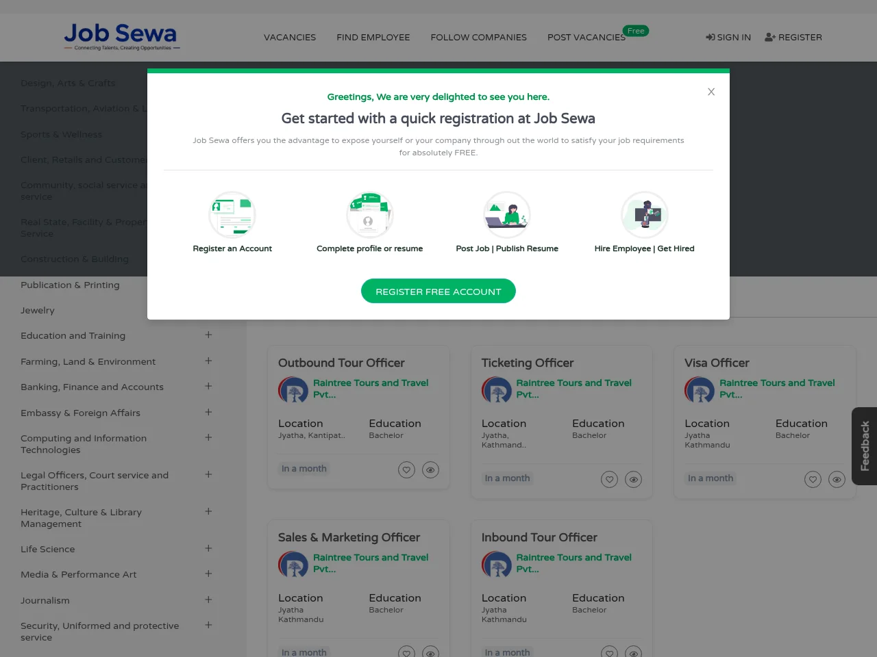 Job Sewa screenshot Job Sewa job board platform screenshot showing job search interface