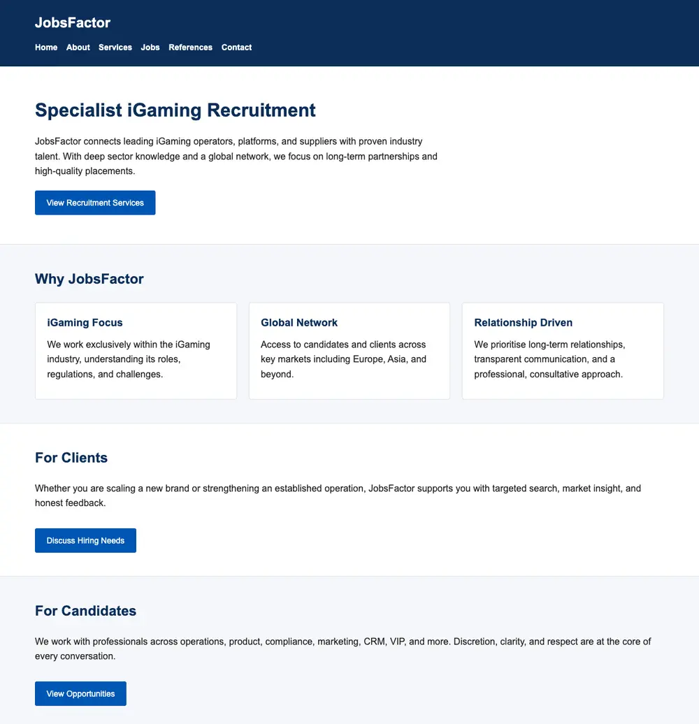 JobsFactor job board platform screenshot showing job search interface