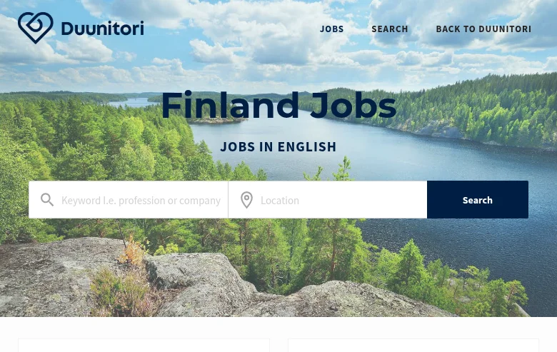 Jobs Finland job board platform screenshot showing job search interface
