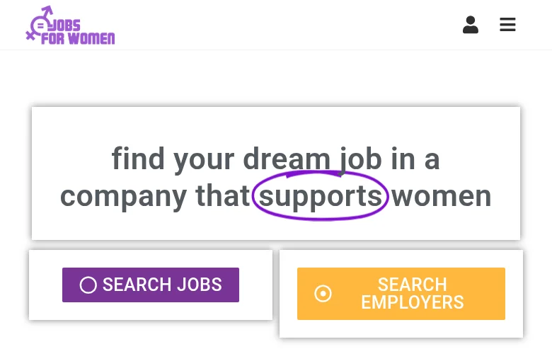 Jobs for Women job board platform screenshot showing job search interface