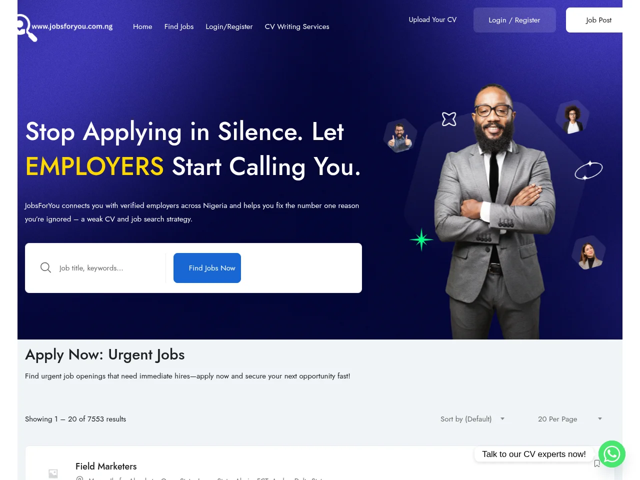 Jobs For You Nigeria screenshot Jobs For You Nigeria job board platform screenshot showing job search interface