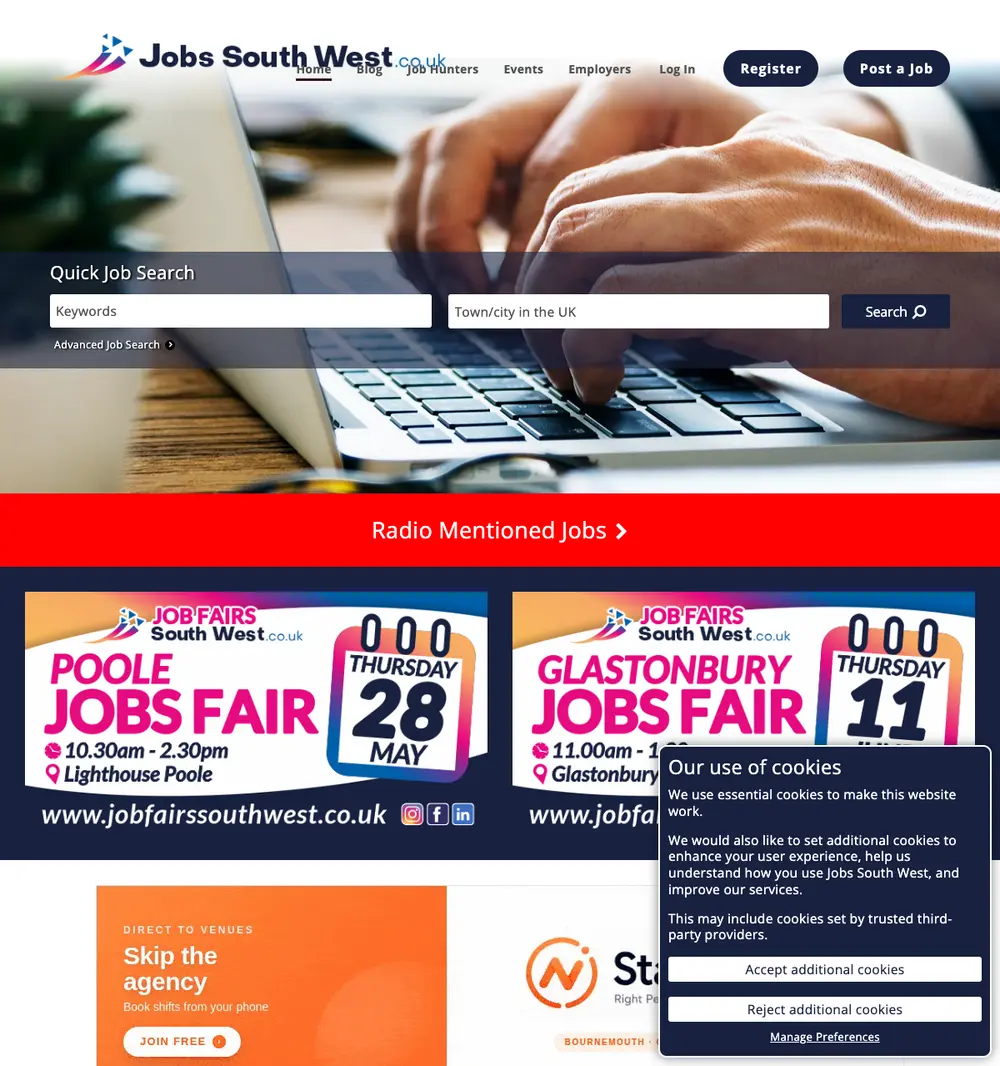 Jobs South West screenshot Jobs South West job board platform screenshot showing job search interface