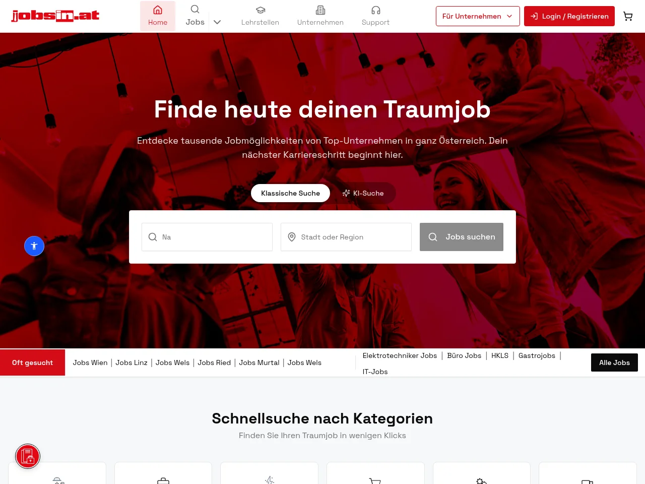 jobsin.at job board platform screenshot showing job search interface