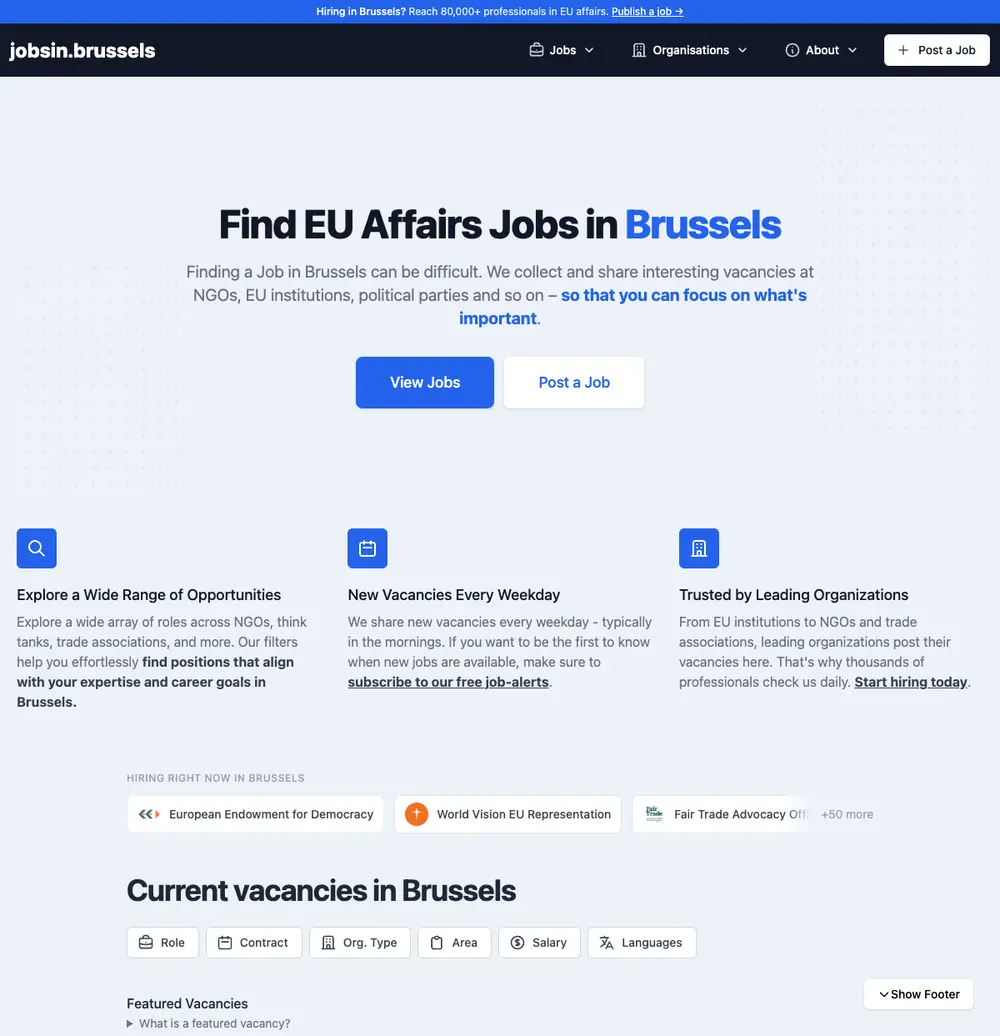 Jobs in Brussels screenshot Jobs in Brussels job board platform screenshot showing job search interface