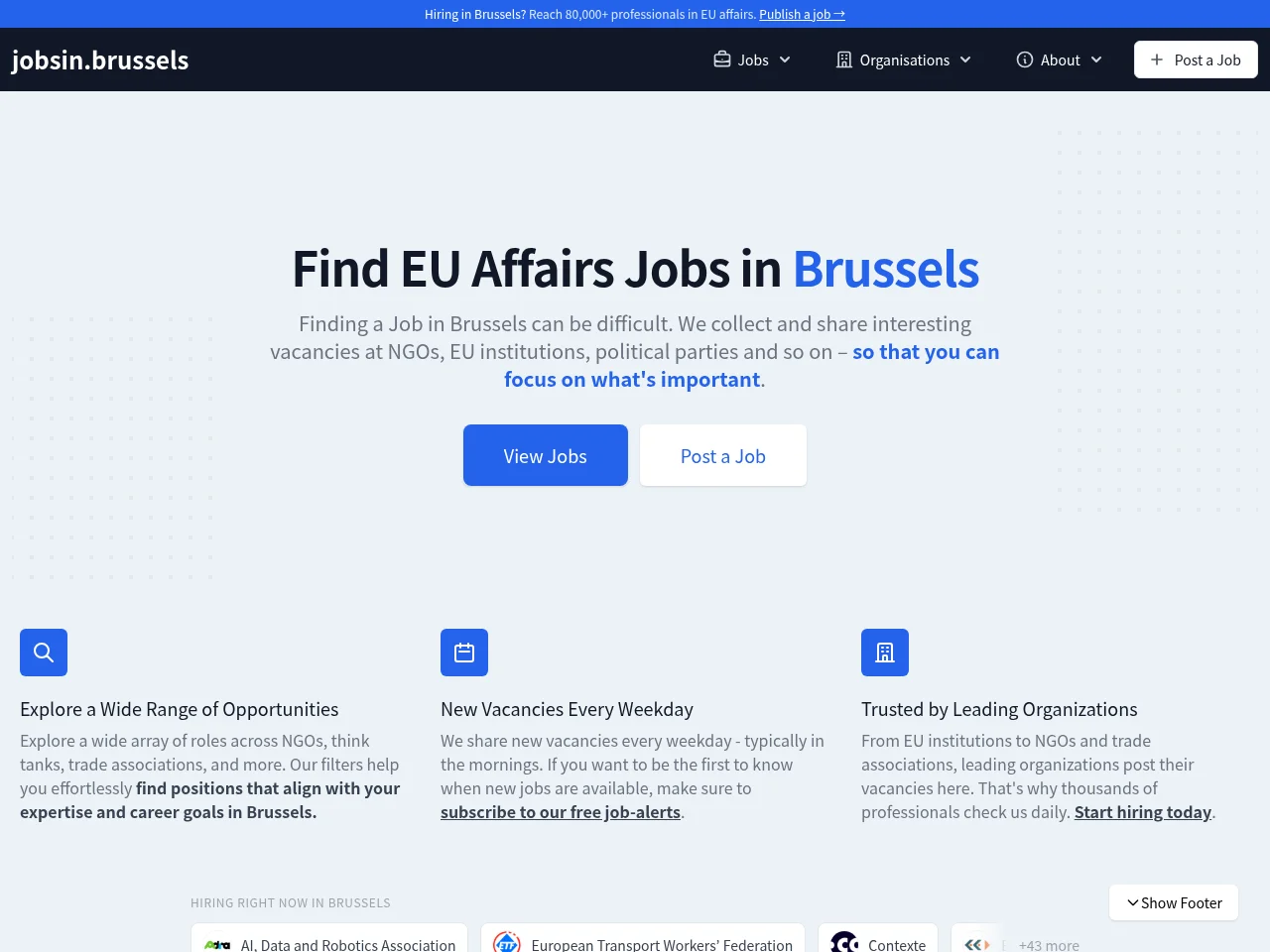 Jobs in Brussels screenshot Jobs in Brussels website screenshot