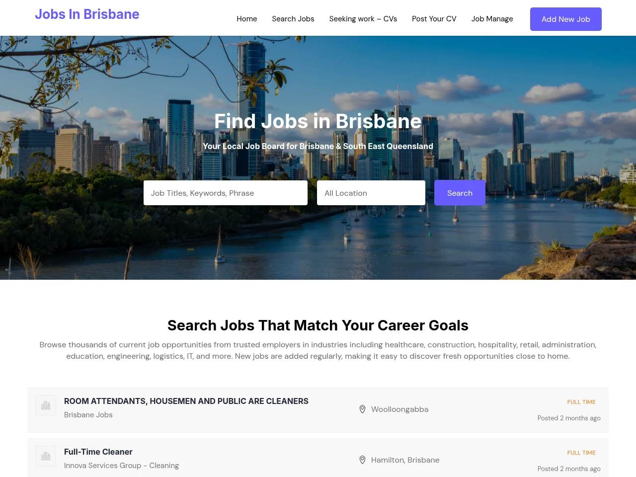 Jobs In Brisbane screenshot Jobs In Brisbane job board platform screenshot showing job search interface
