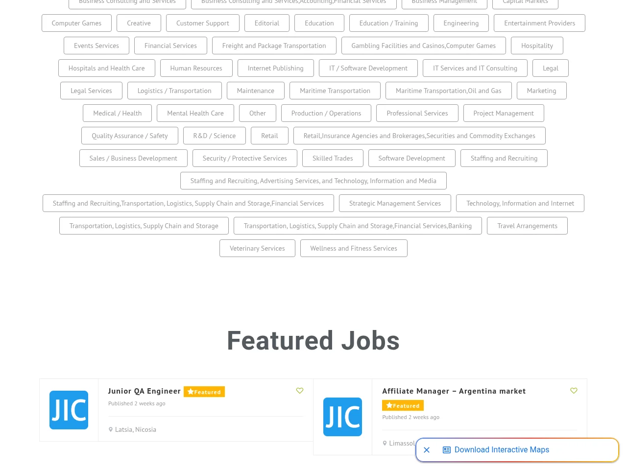 Jobs in Cyprus job board platform screenshot showing job search interface