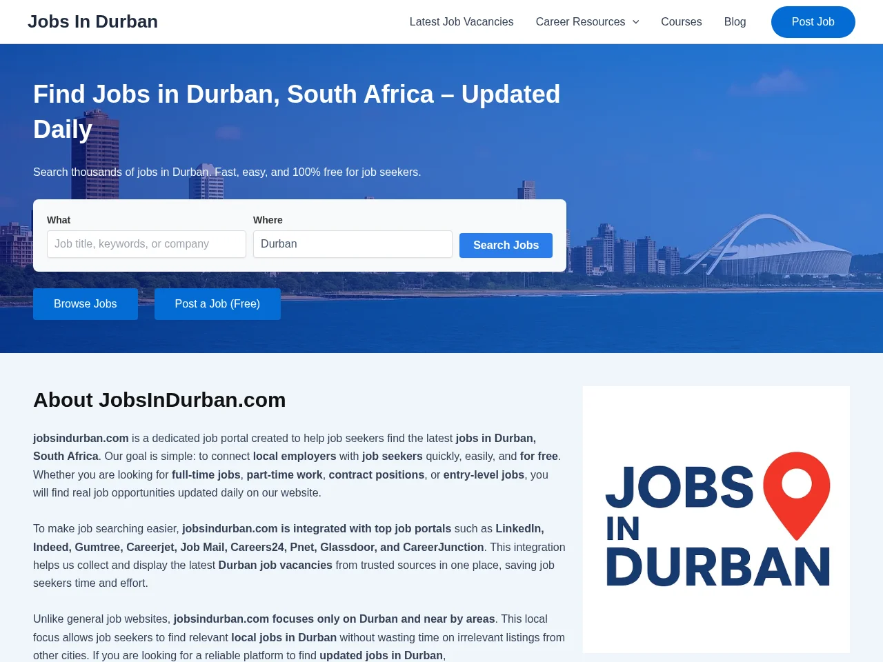 JobsInDurban.com screenshot JobsInDurban.com job board platform screenshot showing job search interface