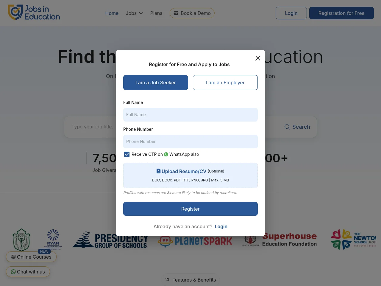 Jobs in Education screenshot Jobs in Education job board platform screenshot showing job search interface