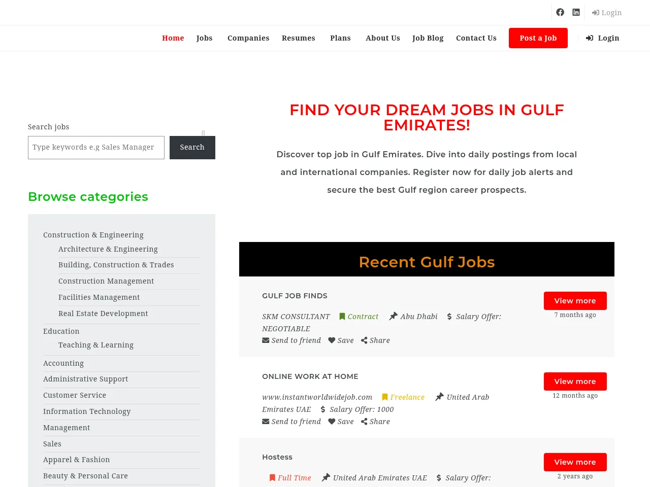 Jobs in Gulf screenshot Jobs in Gulf job board platform screenshot showing job search interface