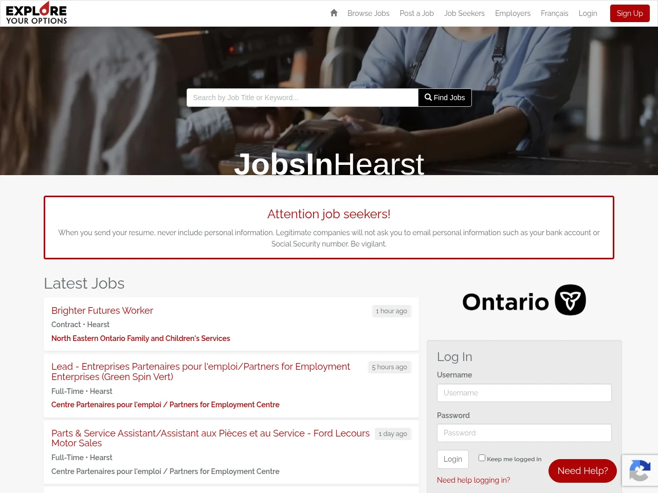 Jobs in Hearst job board platform screenshot showing job search interface