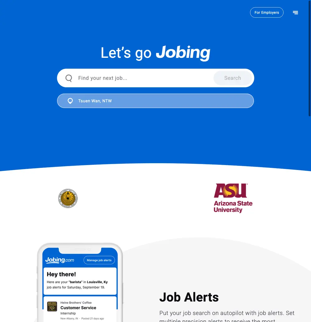 Jobing.com job board platform screenshot showing job search interface