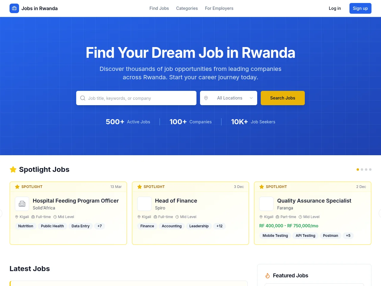 Jobs in Rwanda screenshot Jobs in Rwanda job board platform screenshot showing job search interface