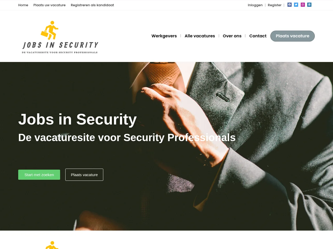 JOBS IN SECURITY job board platform screenshot showing job search interface