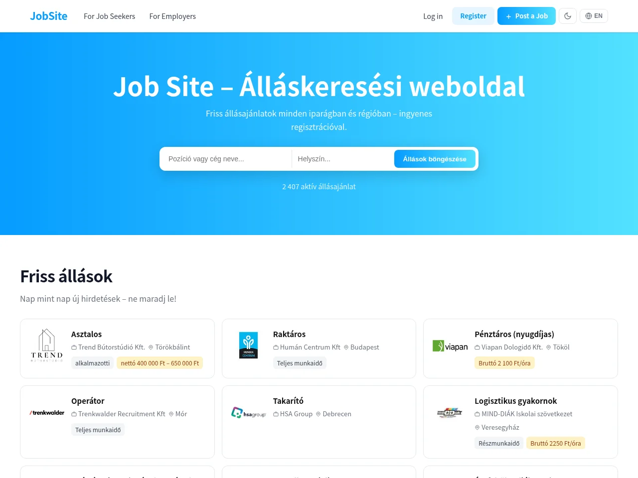 JobSite job board platform screenshot showing job search interface