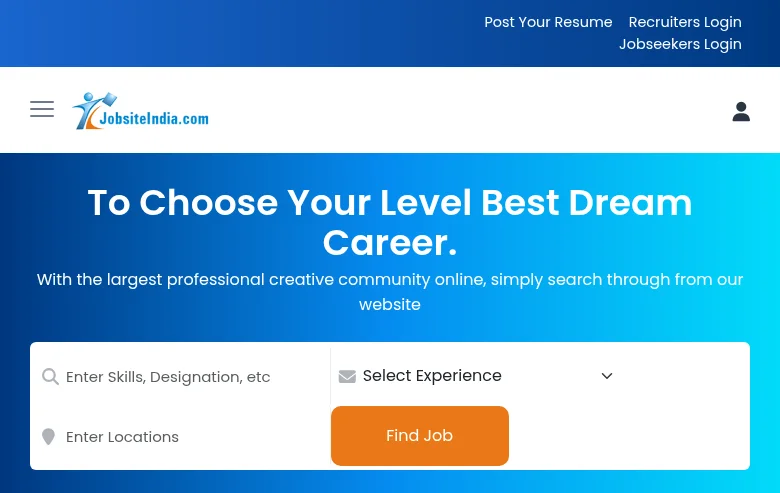 JobSiteIndia job board platform screenshot showing job search interface