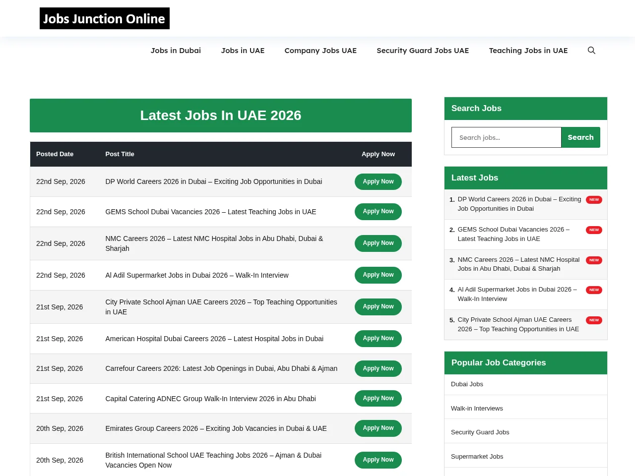 Jobs Junction Online job board platform screenshot showing job search interface