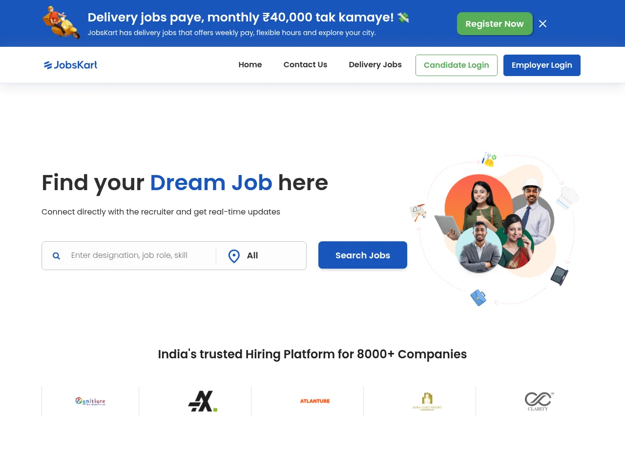 JobsKart job board platform screenshot showing job search interface