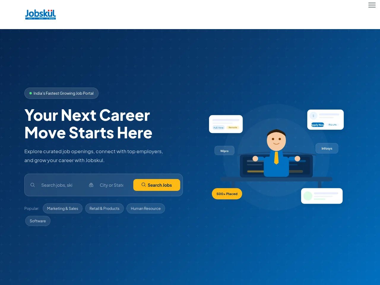 Jobskul screenshot Jobskul job board platform screenshot showing job search interface
