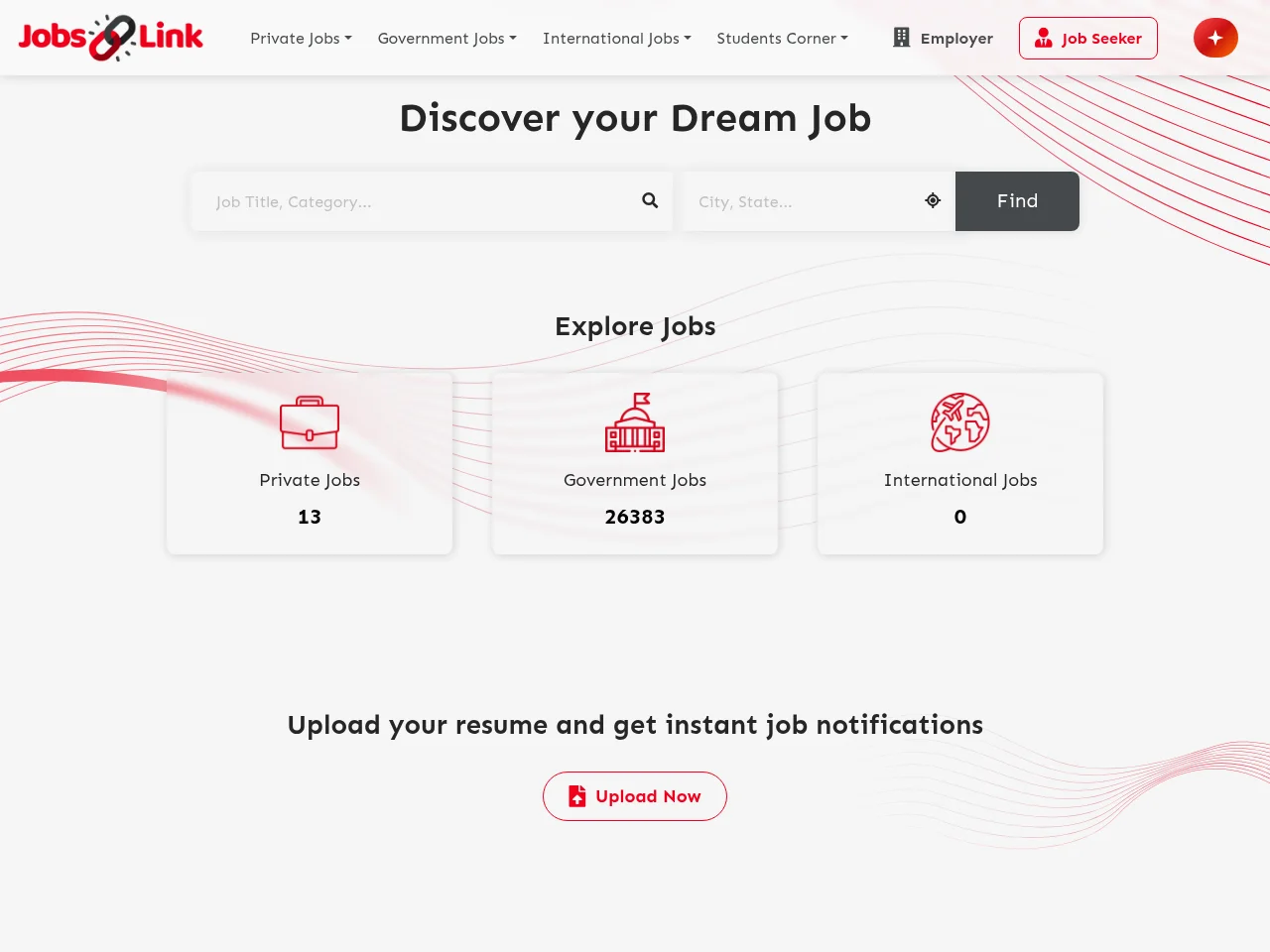 JobsLink job board platform screenshot showing job search interface