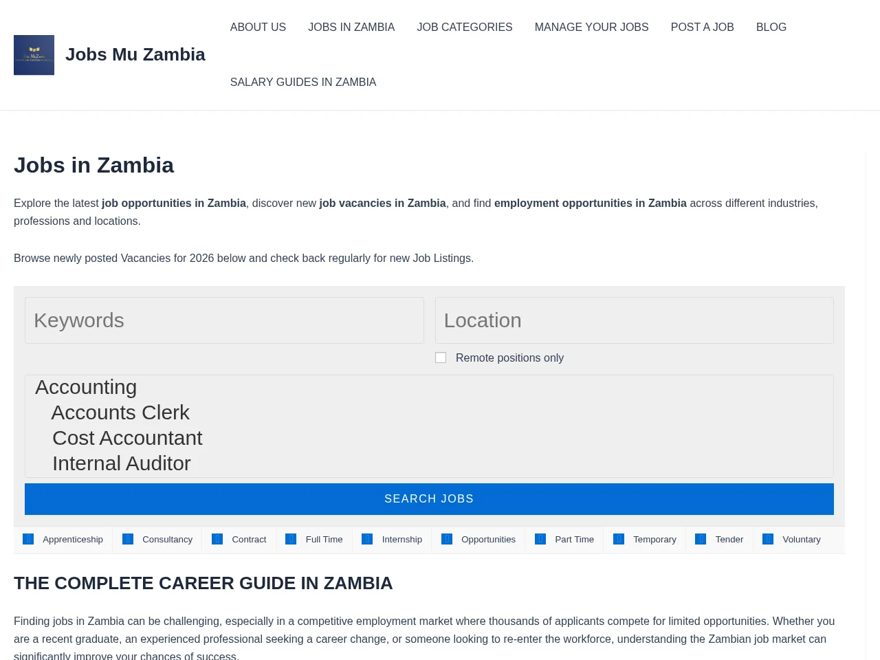 Jobs Mu Zambia screenshot Jobs Mu Zambia job board platform screenshot showing job search interface