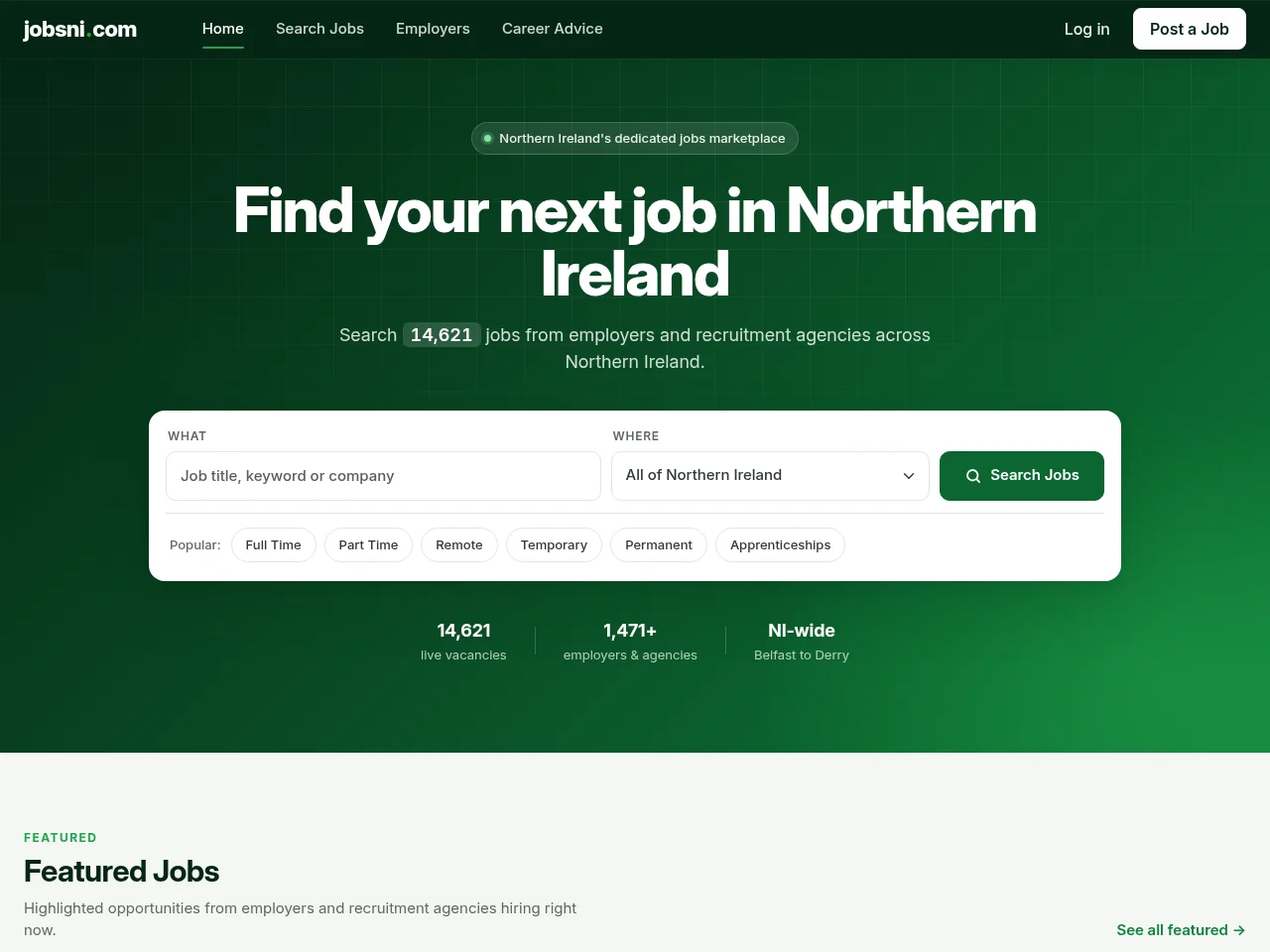 Jobs NI screenshot Jobs NI job board platform screenshot showing job search interface