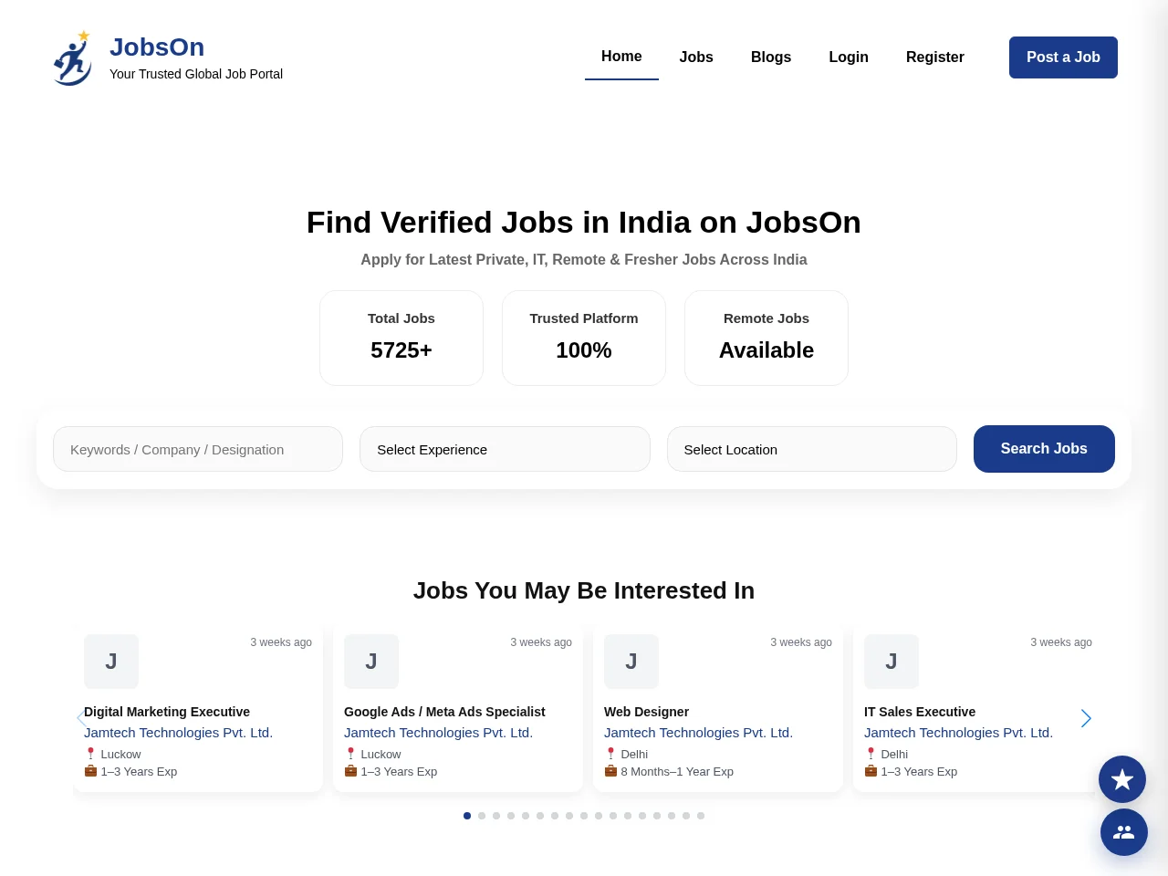 JobsOn screenshot JobsOn job board platform screenshot showing job search interface