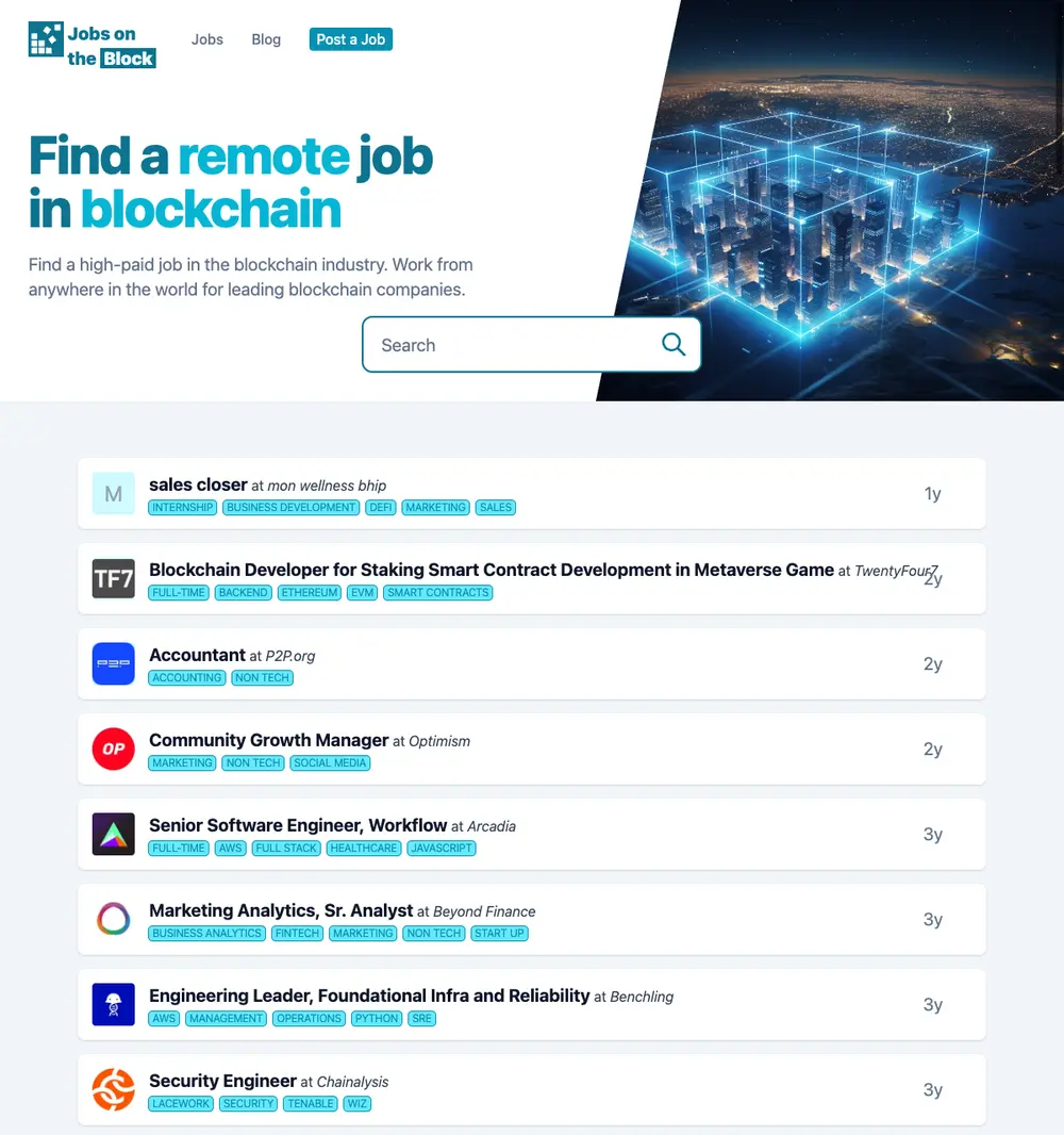 Jobs on the Block screenshot Jobs on the Block job board platform screenshot showing job search interface