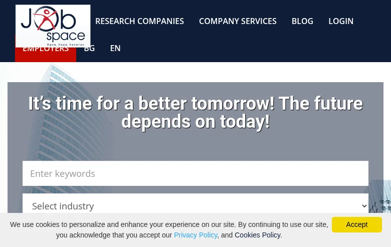 JobSpace.bg job board platform screenshot showing job search interface