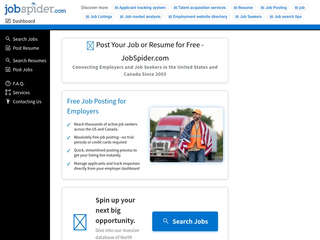 JobSpider job board platform screenshot showing job search interface
