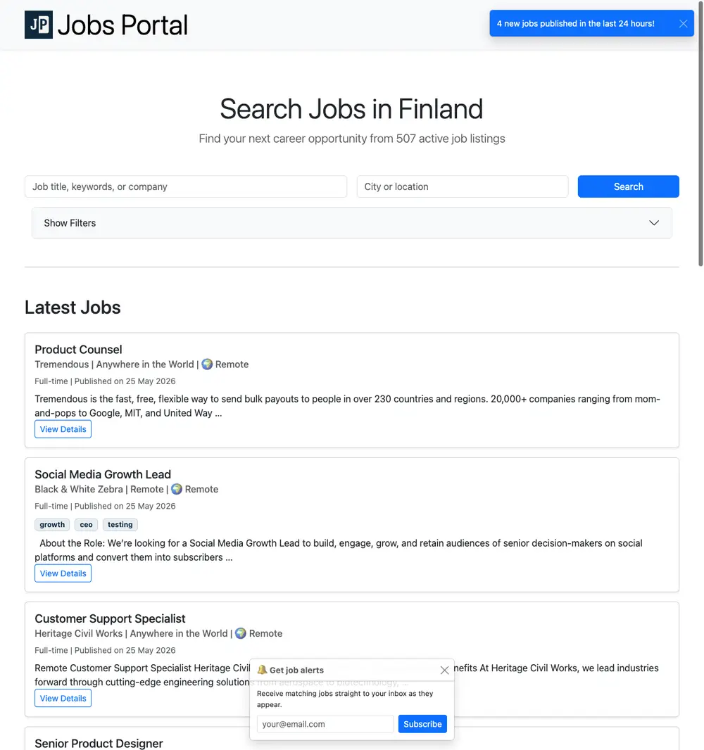 Jobs Portal screenshot Jobs Portal job board platform screenshot showing job search interface