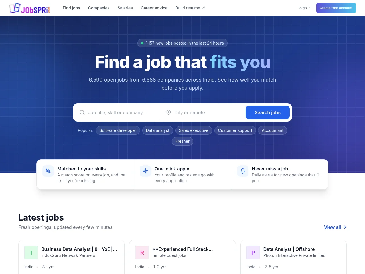JobSpri screenshot JobSpri job board platform screenshot showing job search interface