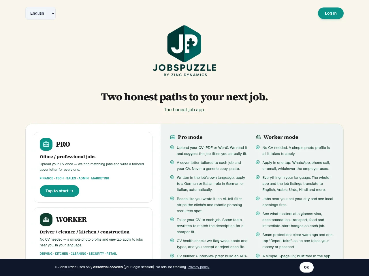 JobsPuzzle screenshot JobsPuzzle job board platform screenshot showing job search interface