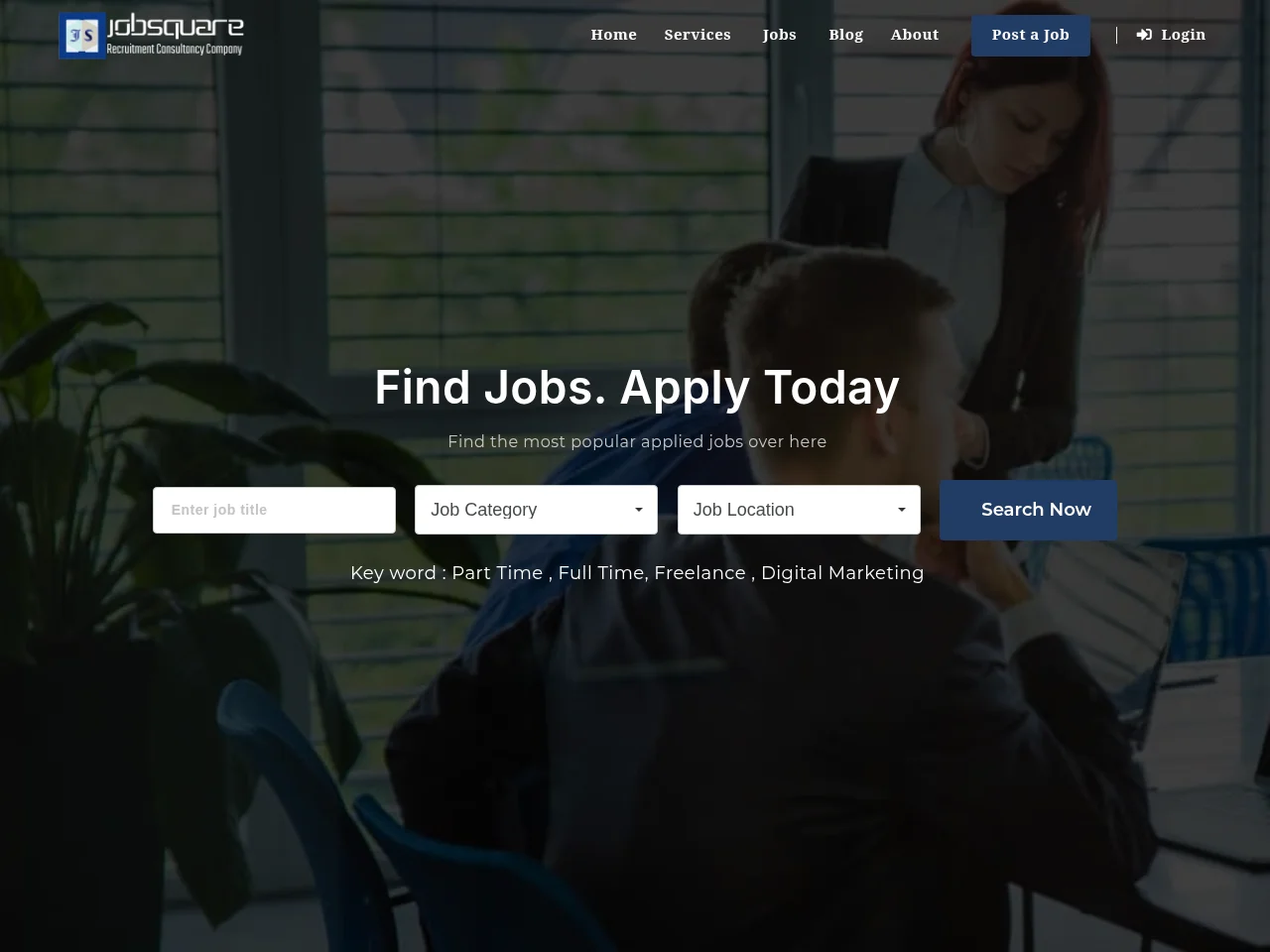 Jobsquare job board platform screenshot showing job search interface