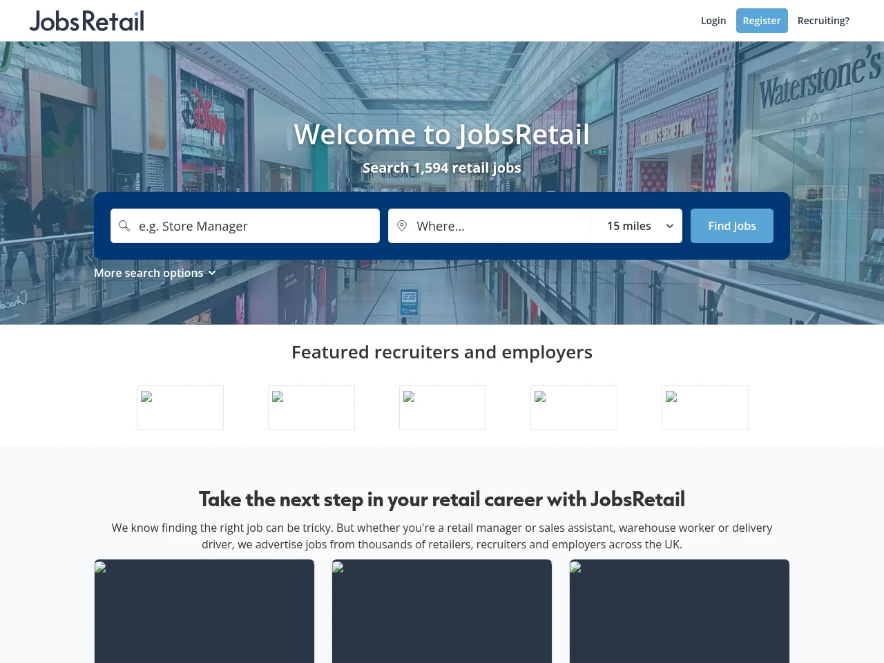 JobsRetail screenshot JobsRetail job board platform screenshot showing job search interface