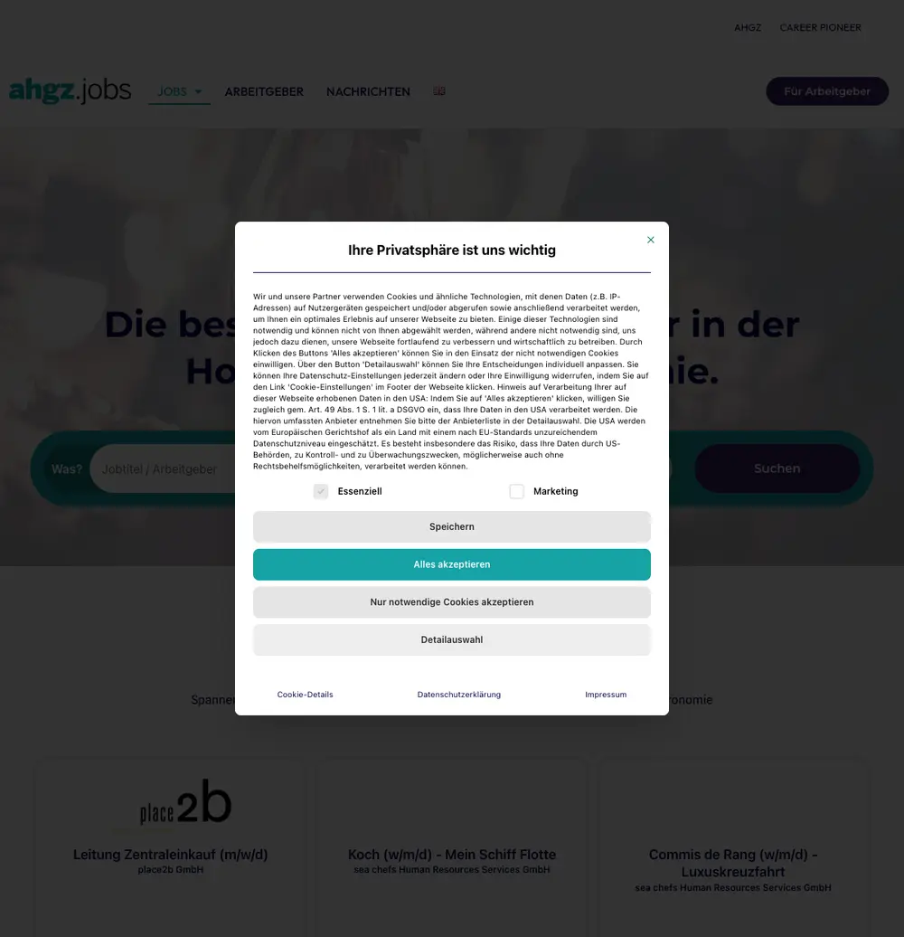 ahgz.jobs job board platform screenshot showing job search interface