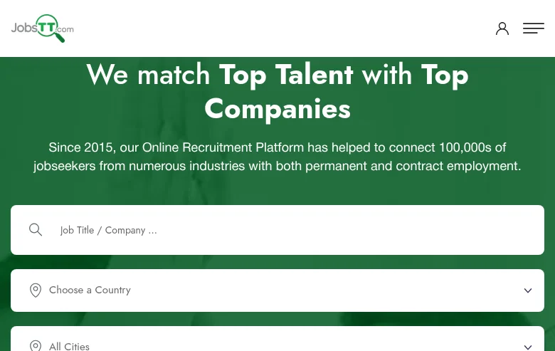JobsTT job board platform screenshot showing job search interface