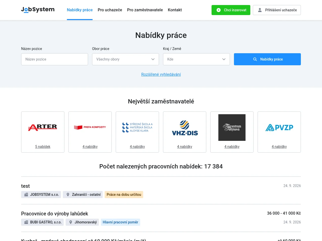JOBSYSTEM s.r.o. job board platform screenshot showing job search interface