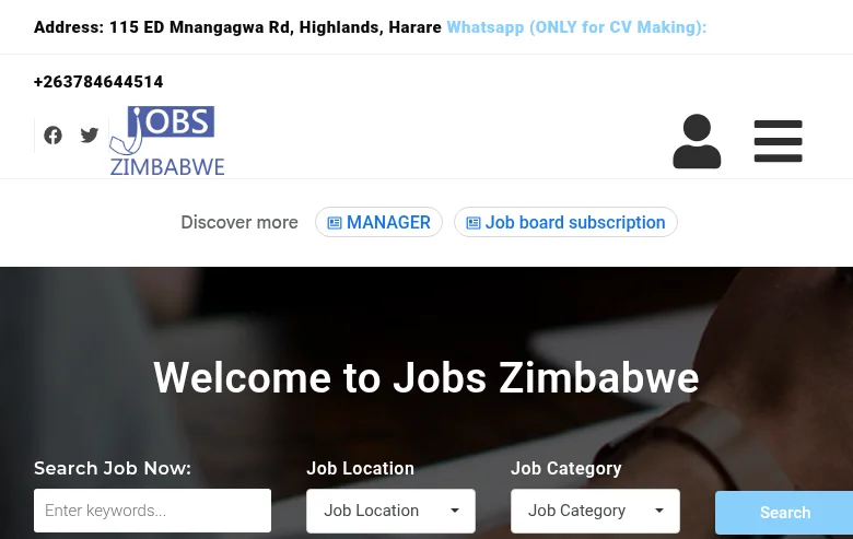 Jobs Zimbabwe screenshot Jobs Zimbabwe job board platform screenshot showing job search interface