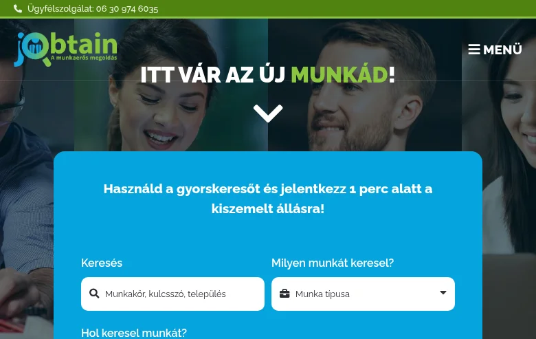 Jobtain job board platform screenshot showing job search interface