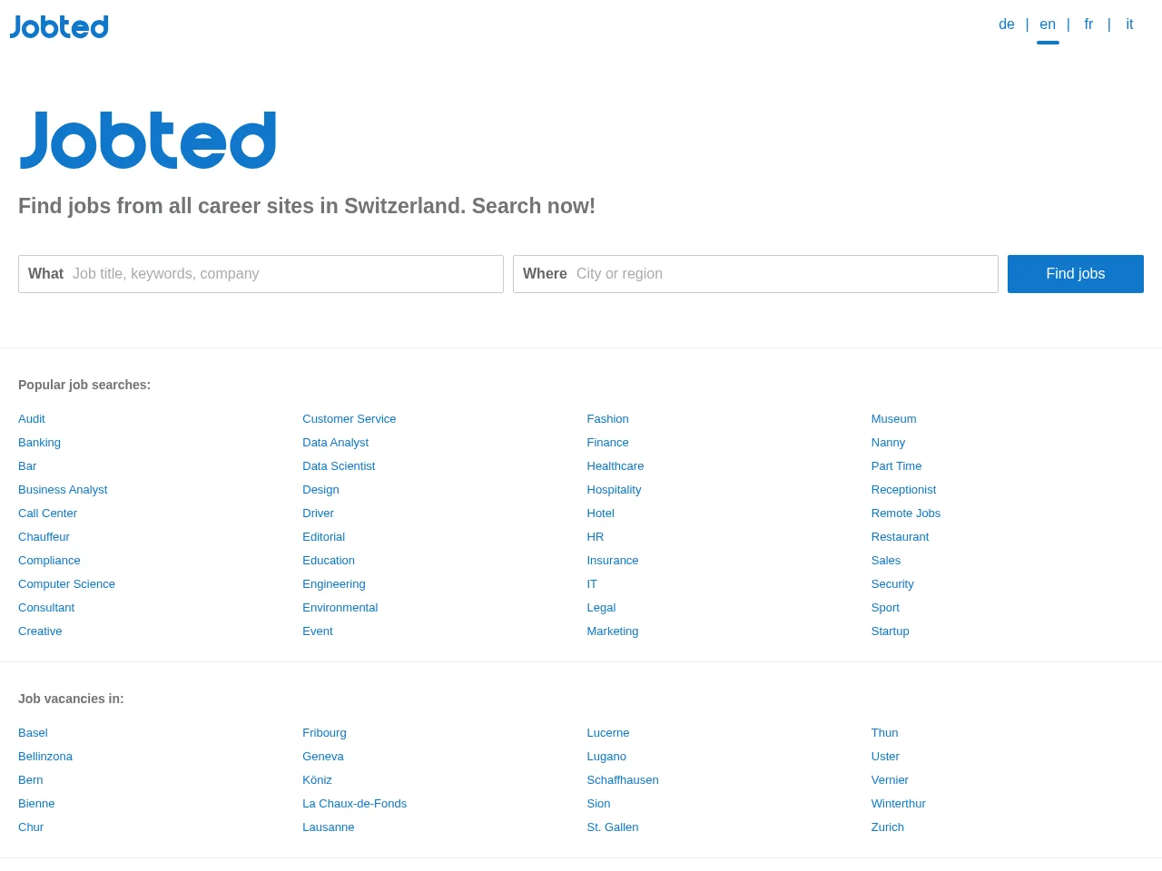Jobted job board platform screenshot showing job search interface