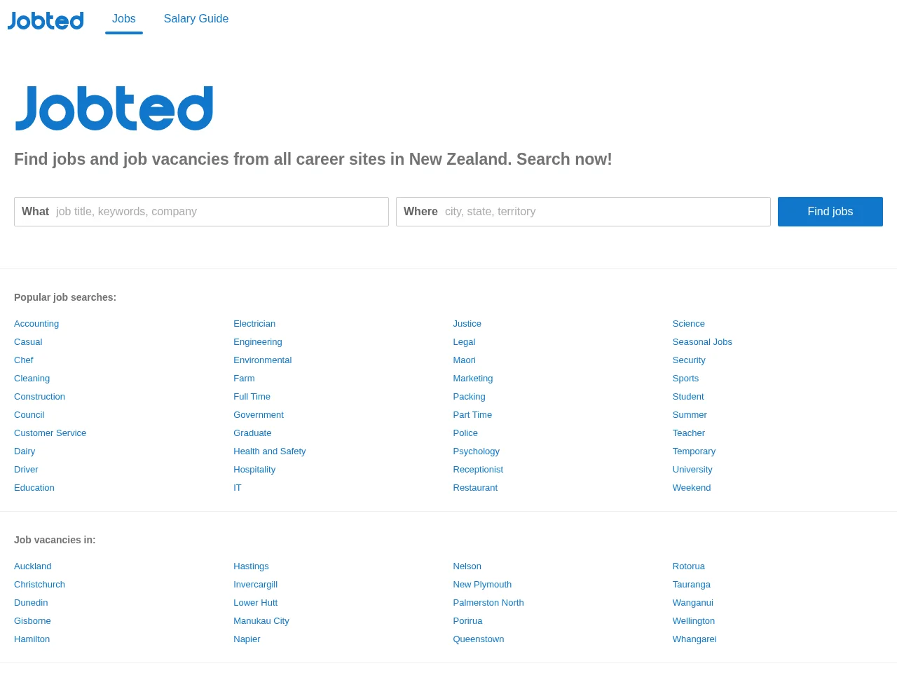 Jobted job board platform screenshot showing job search interface