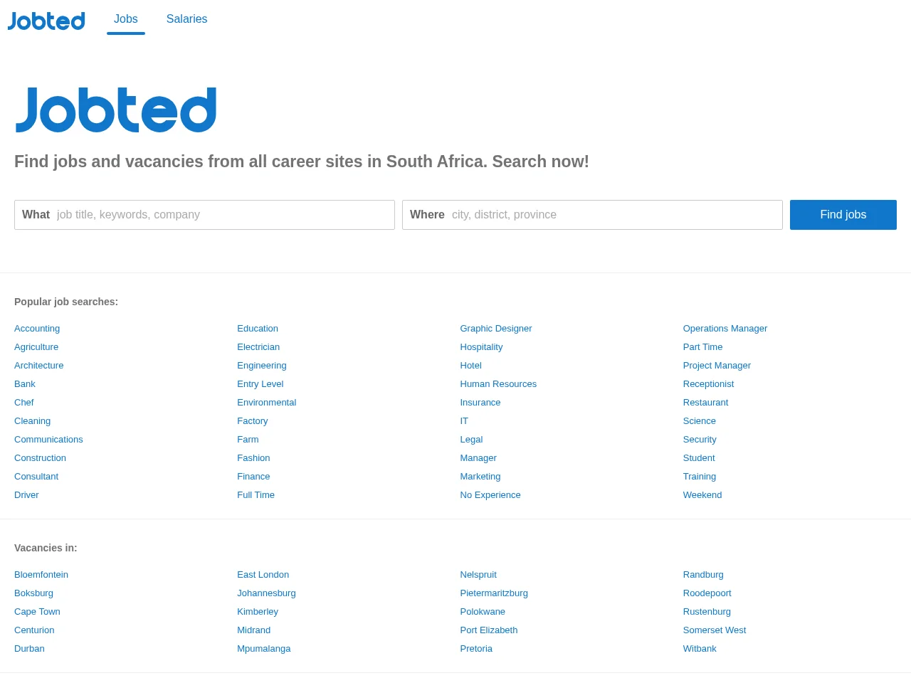 Jobted job board platform screenshot showing job search interface