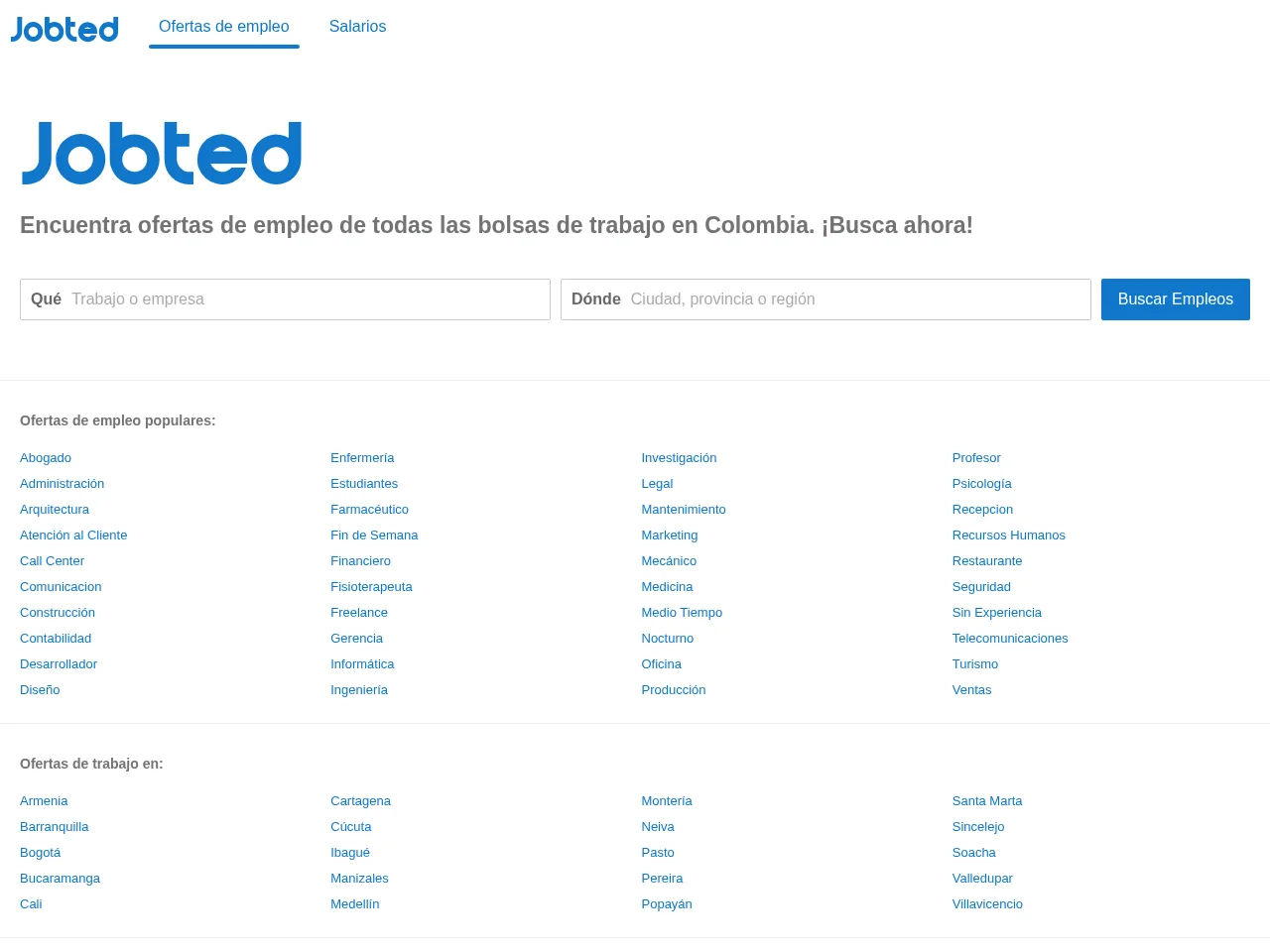 Jobted job board platform screenshot showing job search interface
